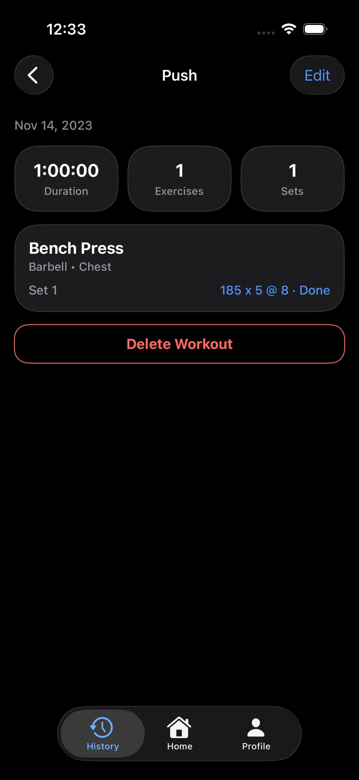 Baros workout history detail screen